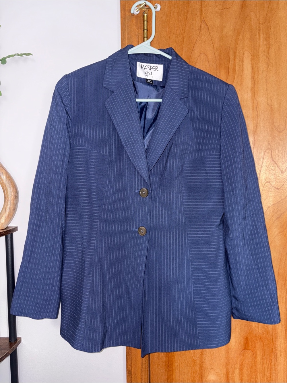 Kasper Women's Navy Pinstripe Two-Button Blazer